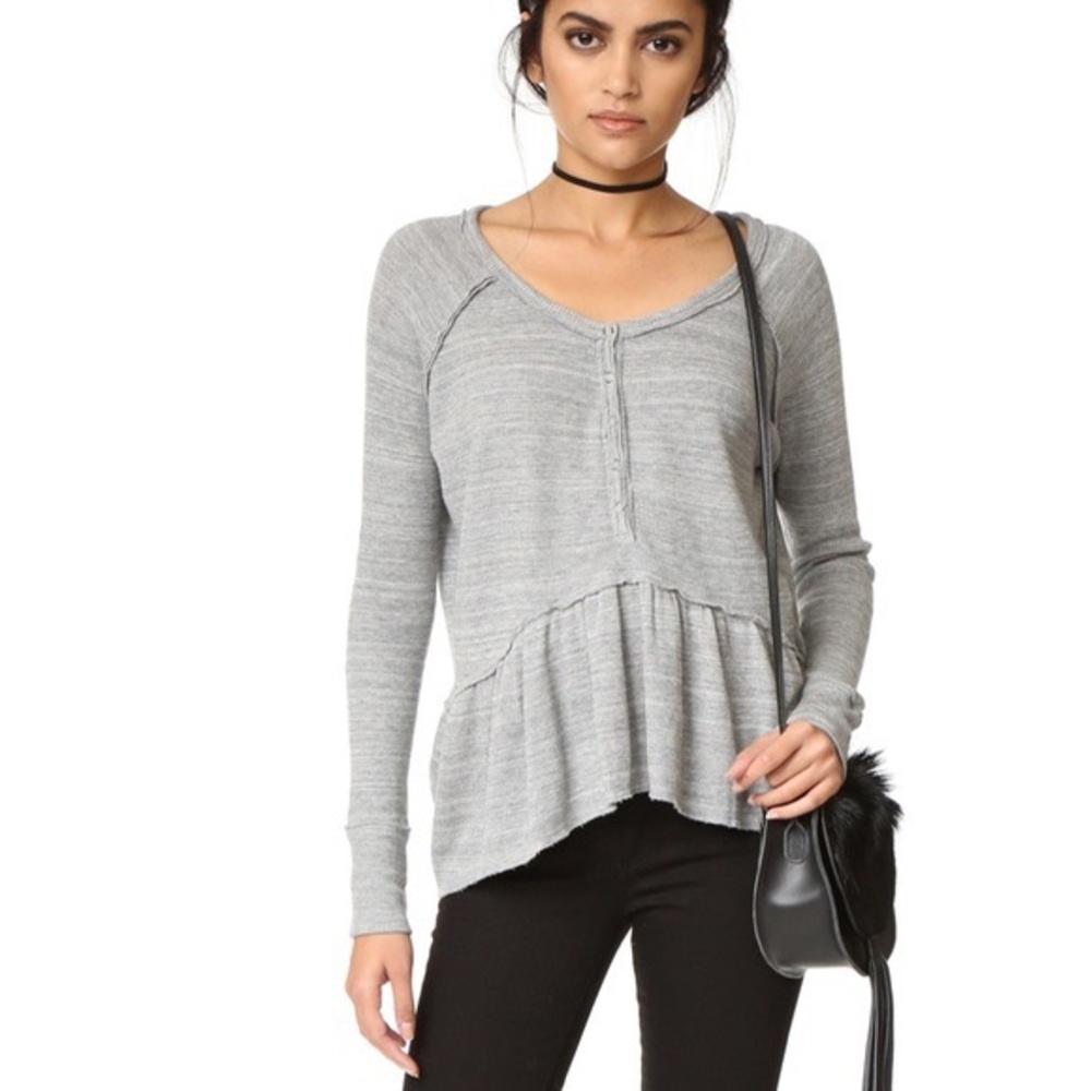 Free People We the Free Coastline Peplum Henley thermal Top in Gray, small